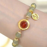 Vintage Red Agate Maple Leaf Double Bracelet Women's Jewelry