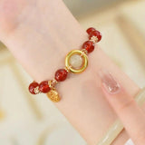 Vintage Red Agate Maple Leaf Double Bracelet Women's Jewelry