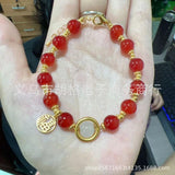 Vintage Red Agate Maple Leaf Double Bracelet Women's Jewelry