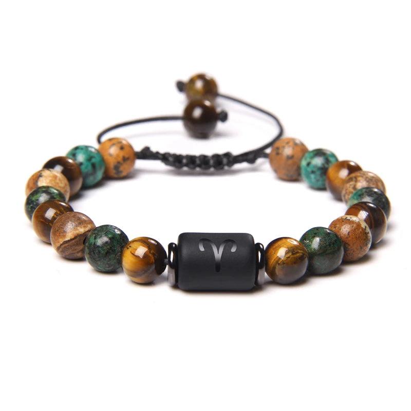 Constellation Bracelets Natural Stone Beads Zodiac Charm Bangle Lucky Jewelry