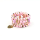 4Pcs Boho Ethnic Heart Beaded Bracelet Set Women Crystal Beads Chain Bangle