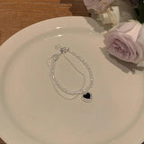 Pearl Beads Bracelet Double Heart Pendant Bangle
