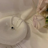 Pearl Beads Bracelet Double Heart Pendant Bangle