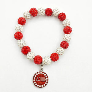 Greek Sorority Red Bead Bracelet with Rhinestone Pendant