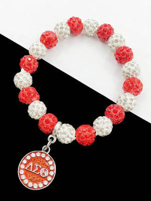 Greek Sorority Red Bead Bracelet with Rhinestone Pendant