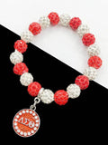 Greek Sorority Red Bead Bracelet with Rhinestone Pendant