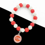 Greek Sorority Red Bead Bracelet with Rhinestone Pendant