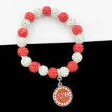Greek Sorority Red Bead Bracelet with Rhinestone Pendant