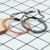 Micro Pave CZ Skull Crown Braided Bracelet Set
