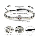Micro Pave CZ Skull Crown Braided Bracelet Set