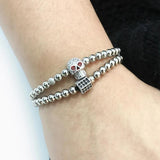 Micro Pave CZ Skull Crown Braided Bracelet Set