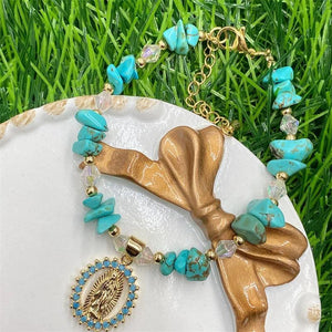 Natural Tourmaline Aquamarine Bead Pendant Bracelet