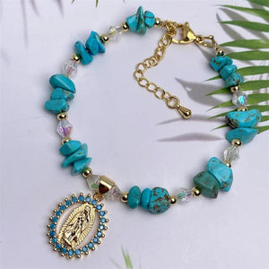 Natural Tourmaline Aquamarine Bead Pendant Bracelet
