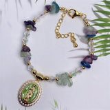 Natural Tourmaline Aquamarine Bead Pendant Bracelet