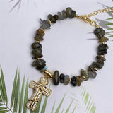 Natural Tourmaline Aquamarine Bead Pendant Bracelet