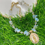 Natural Tourmaline Aquamarine Bead Pendant Bracelet