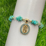 Natural Tourmaline Aquamarine Bead Pendant Bracelet