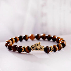 Leopard Men Bracelets 8mm Tiger Eye Stone Chakra Bracelet Men Jewelry