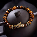 Leopard Men Bracelets 8mm Tiger Eye Stone Chakra Bracelet Men Jewelry