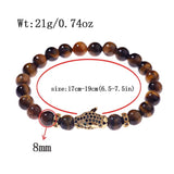 Leopard Men Bracelets 8mm Tiger Eye Stone Chakra Bracelet Men Jewelry