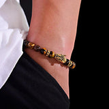 Leopard Men Bracelets 8mm Tiger Eye Stone Chakra Bracelet Men Jewelry