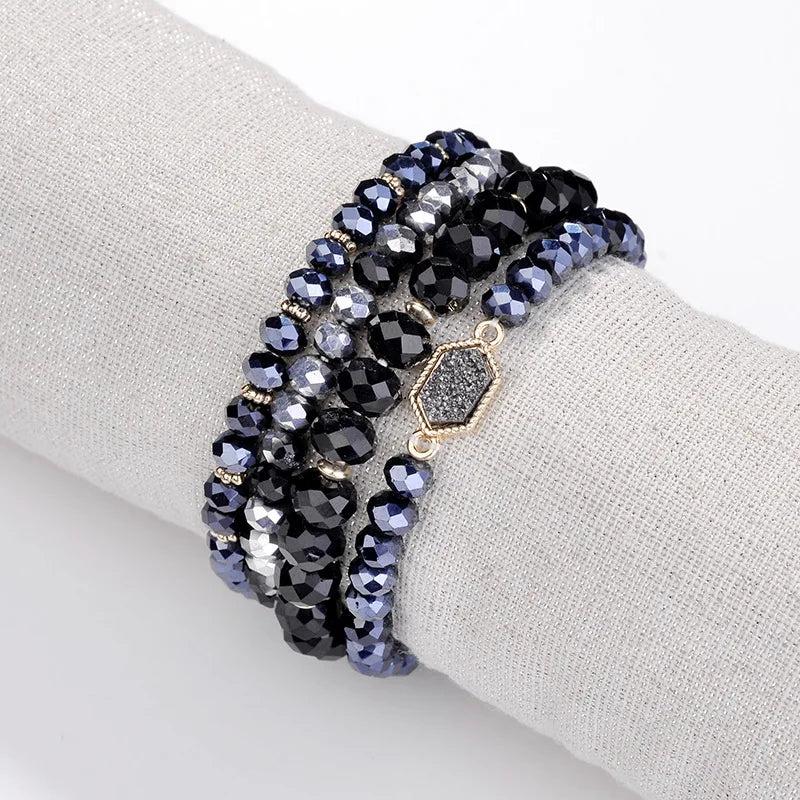 Hexagon Druzy Glass Crystal Beads Bracelet Women Jewelry Gift
