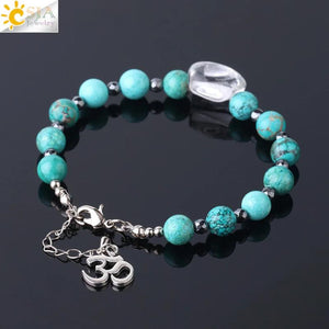 CSJA Turquoise Bead Bracelet Yoga 3D Charms Adjustable Chain Bangle F732