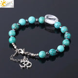 CSJA Turquoise Bead Bracelet Yoga 3D Charms Adjustable Chain Bangle F732