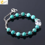 CSJA Turquoise Bead Bracelet Yoga 3D Charms Adjustable Chain Bangle F732