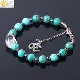CSJA Turquoise Bead Bracelet Yoga 3D Charms Adjustable Chain Bangle F732