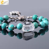 CSJA Turquoise Bead Bracelet Yoga 3D Charms Adjustable Chain Bangle F732