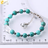CSJA Turquoise Bead Bracelet Yoga 3D Charms Adjustable Chain Bangle F732