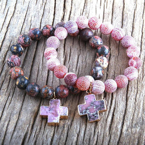 RH Beads Cross Charm Bracelets Natural Stones Beaded Bracelets Women Jewelry