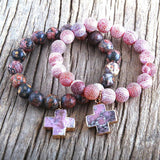 RH Beads Cross Charm Bracelets Natural Stones Beaded Bracelets Women Jewelry