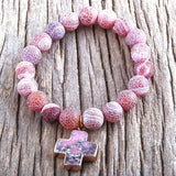 RH Beads Cross Charm Bracelets Natural Stones Beaded Bracelets Women Jewelry