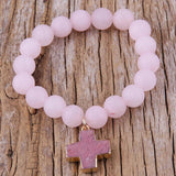 RH Beads Cross Charm Bracelets Natural Stones Beaded Bracelets Women Jewelry