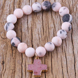 RH Beads Cross Charm Bracelets Natural Stones Beaded Bracelets Women Jewelry