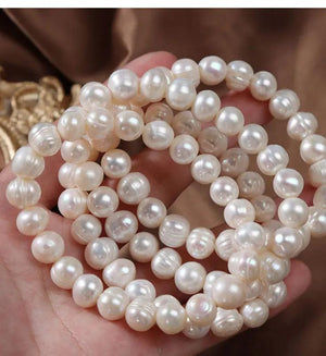 Baroque Pearl Charm Bracelet 8-9mm Elastic Bangle