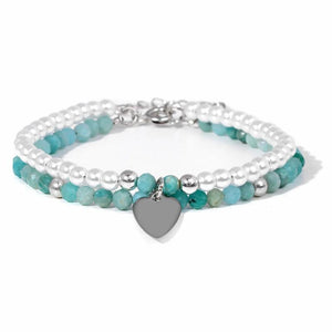 Amazonite 4MM Stone Bead Bracelets Heart Charm Set Female Jewelry