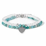 Amazonite 4MM Stone Bead Bracelets Heart Charm Set Female Jewelry