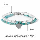 Amazonite 4MM Stone Bead Bracelets Heart Charm Set Female Jewelry