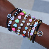 8 Pcs/Set Hand Braided Rope Flower Heart Evil Eye Grape Pearl Bracelet