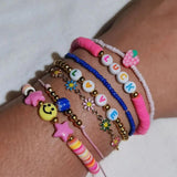 8 Pcs/Set Hand Braided Rope Flower Heart Evil Eye Grape Pearl Bracelet