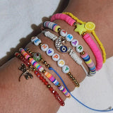 8 Pcs/Set Hand Braided Rope Flower Heart Evil Eye Grape Pearl Bracelet