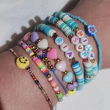 8 Pcs/Set Hand Braided Rope Flower Heart Evil Eye Grape Pearl Bracelet