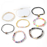 8 Pcs/Set Hand Braided Rope Flower Heart Evil Eye Grape Pearl Bracelet