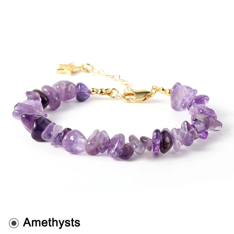 Citrine Garnet Stone Beads Bracelet, 18K Plated Hand Chain