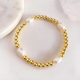 KKBEAD Plated Beads Stretch Bracelet Jewelry Women Natural Pearl Bracelets