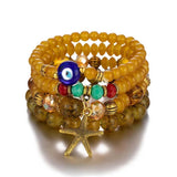 Bohemian Glass Bead Crystal Ladies Bracelet Mix Metal Starfish Devil's Eye