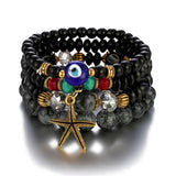 Bohemian Glass Bead Crystal Ladies Bracelet Mix Metal Starfish Devil's Eye